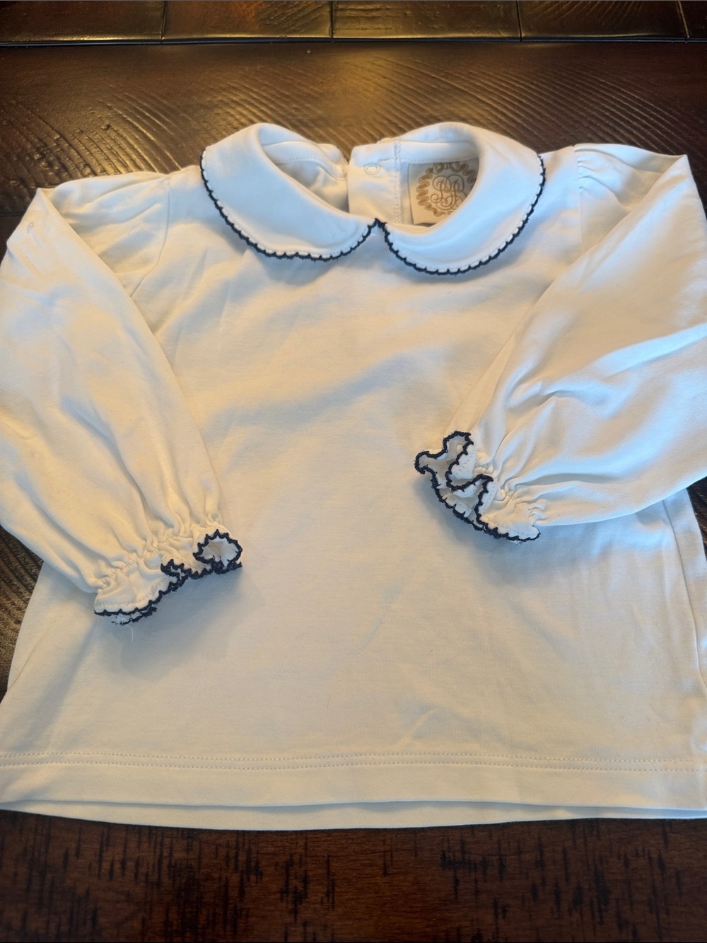 Classic White Peter Pan Collar Blouse Navy Scalloped Trim Top 2T (as is)